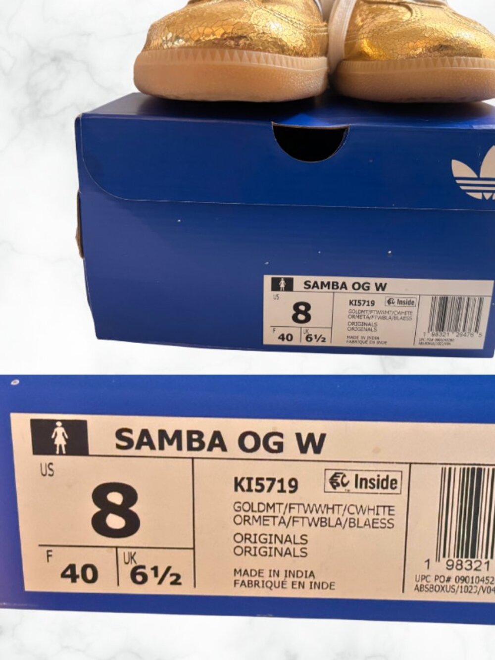 ADIDAS Samba OG Gold Metallic Crinkle Leather Sneaker US 8 - Picture 9 of 16